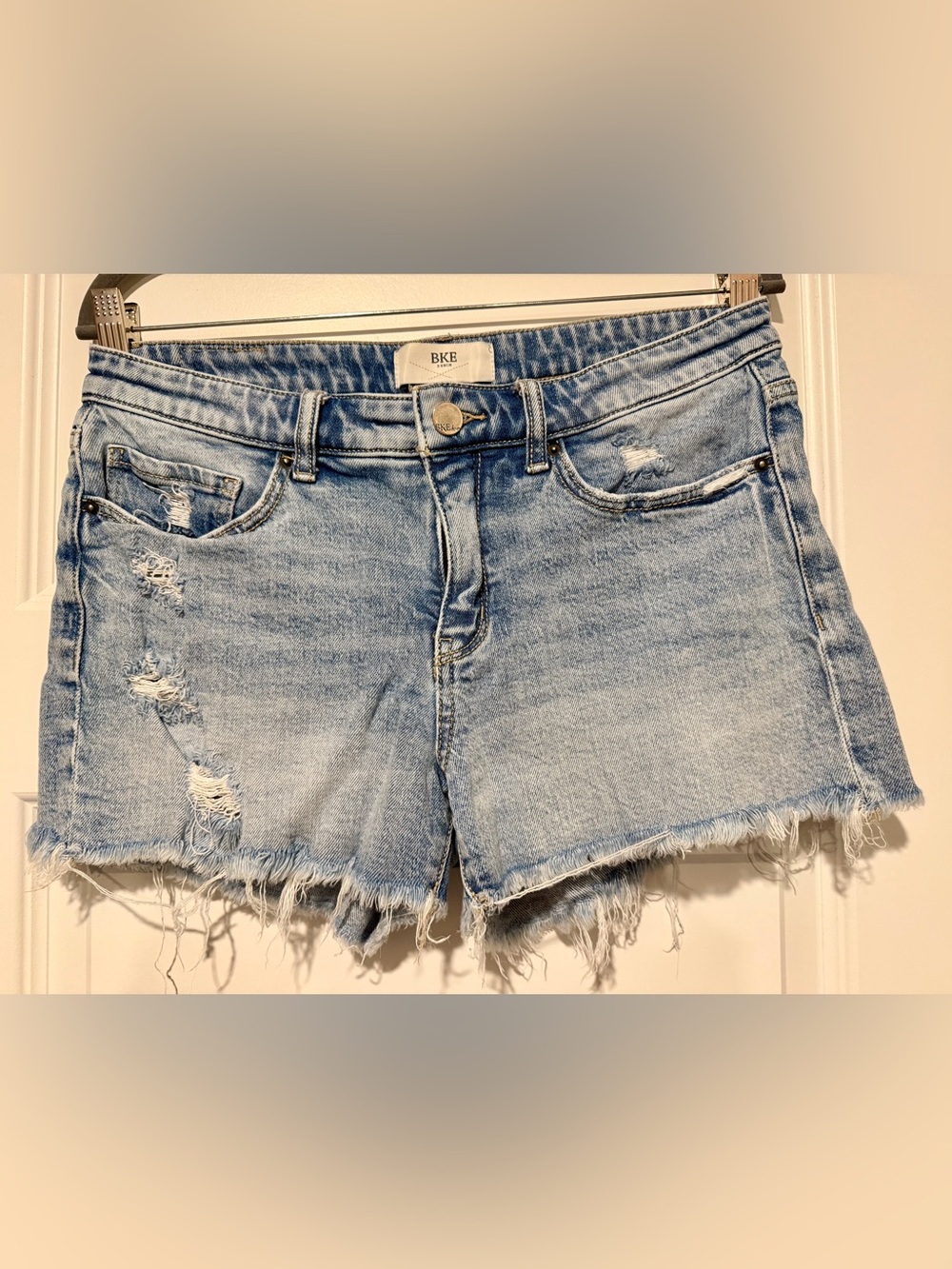 BKE Distressed Light Wash Denim Cutoff Shorts